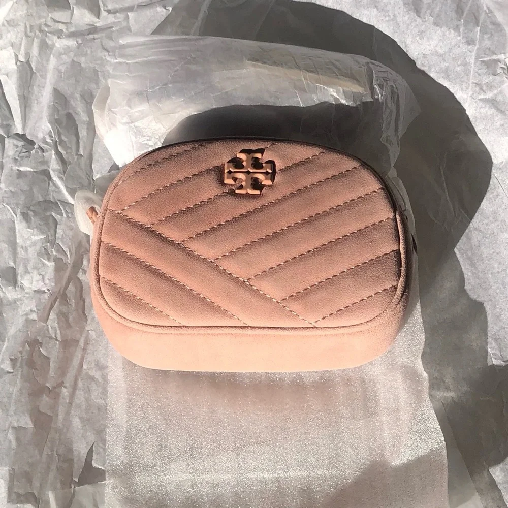 NWT $358 Tory Burch Kira Small Quilted Suede Camera Crossbody